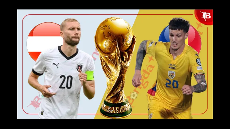 Cầu thủ Romania với trái bóng đang chống cự trước sức mạnh của cầu thủ Áo